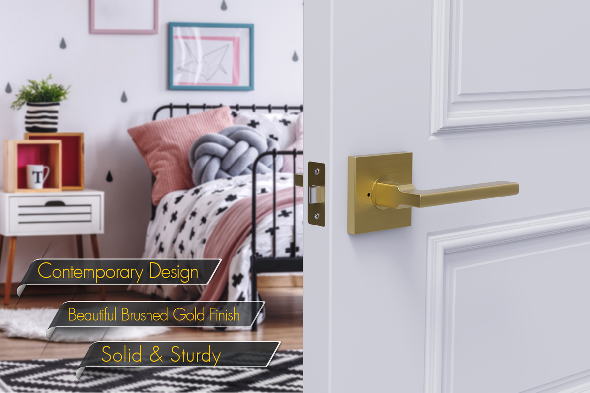 AVALON 0730 Modern Door Handle Set in BRUSHED GOLD Finish PRIVACY PASSAGE