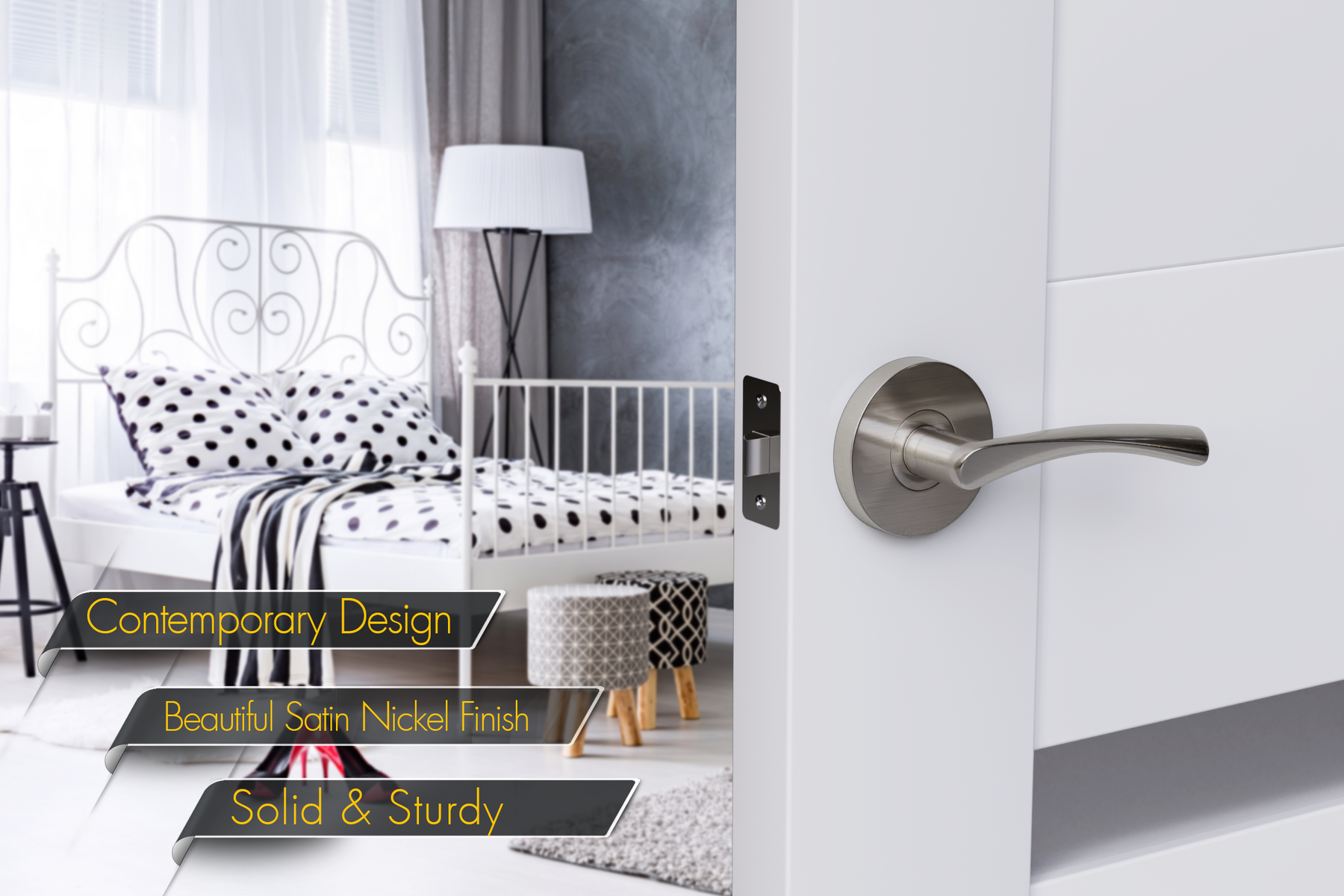 Rok Hardware Satin Nickel Privacy Home Bedroom Closet Door Handle Lever Lock  - Right