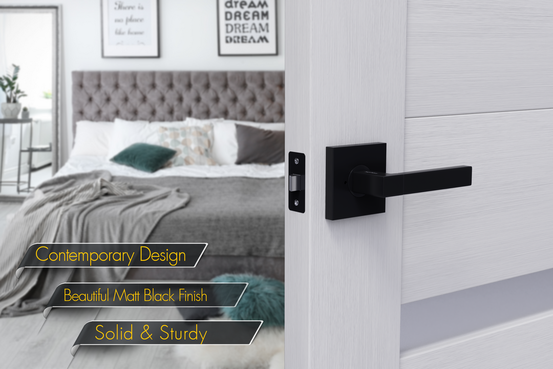 AVALON 0610 'MIRA' - Modern Door Handle Set in Matte Black Finish