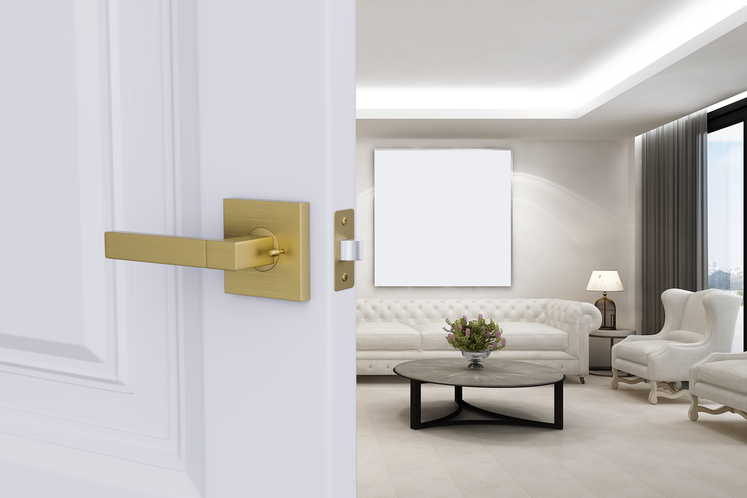 AVALON 0710 'MIRA' - Modern Door Handle Set in Satin Brass Finish
