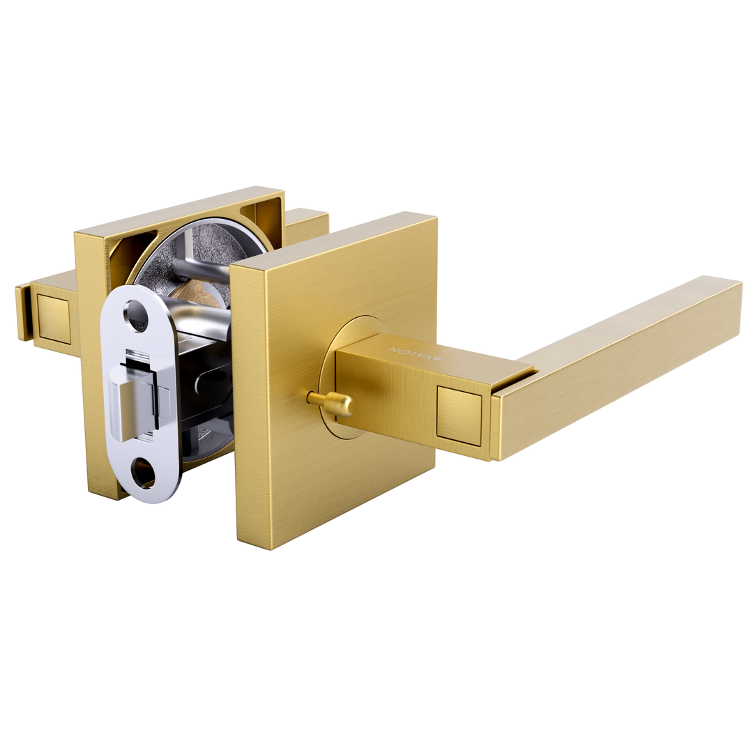 AVALON 0720 'NIKA' - Modern Door Handle Set in Satin Brass Finish