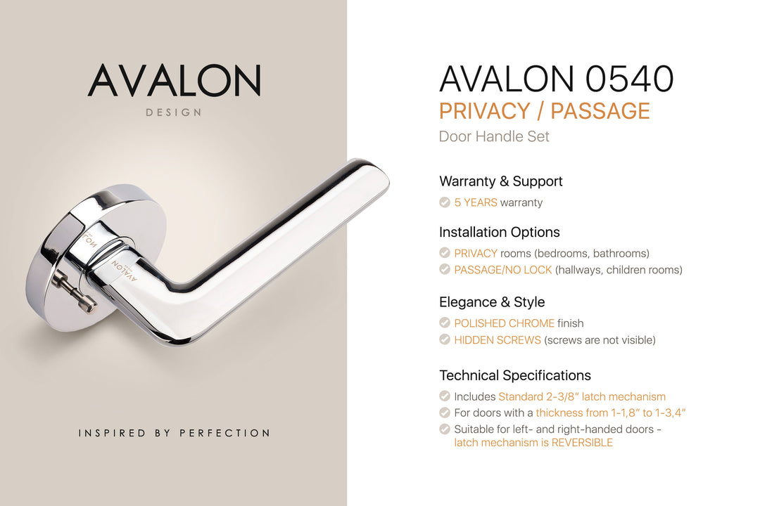 AVALON 0540 'MODENA' - Modern Door Handle Set in Polished Chrome
